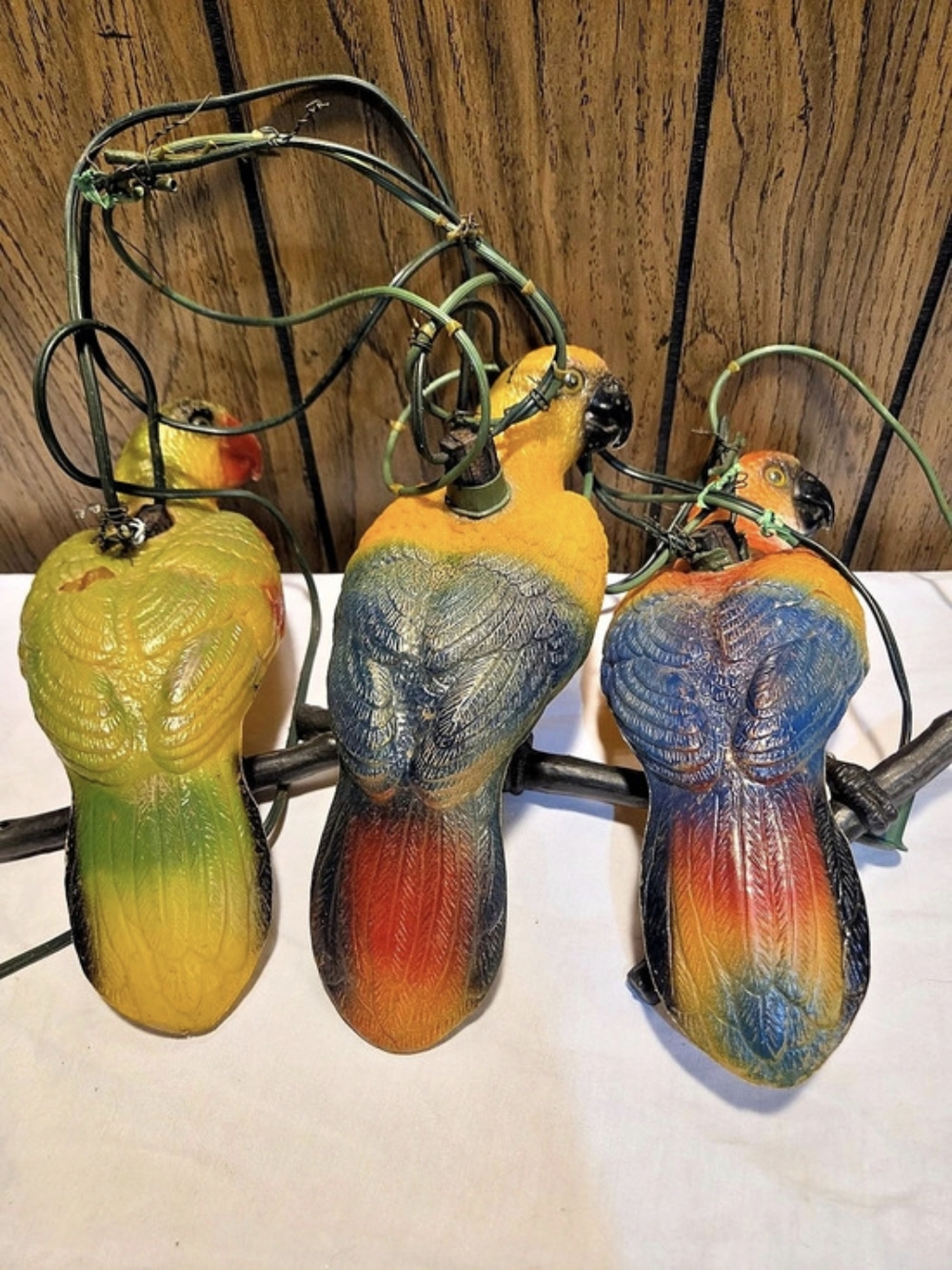 Hanging Parrot Light Set Vintage Blowmold Patio 60s 70s Works Parrotheads